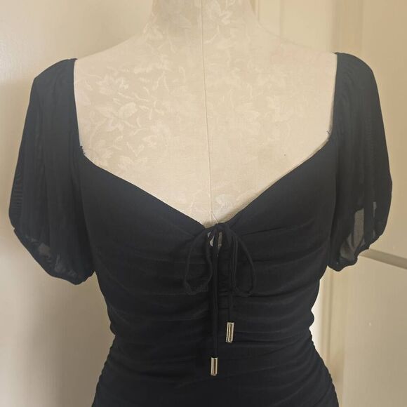 Runway Goddess Sophie Blk. RUCHED Mesh Mini Dress, NWT, - Picture 6 of 11